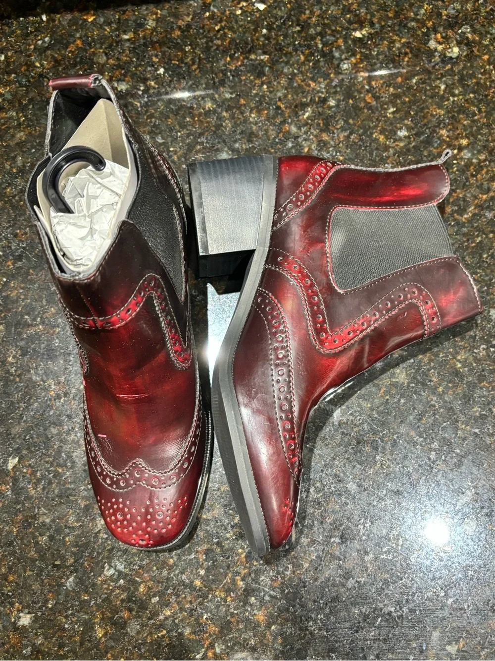 Women’s Burgundy Brogue Chelsea Boots
